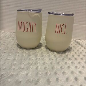 Rae Dunn Naughty Nice Mugs - Cream and Red